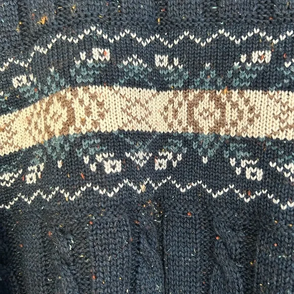 Vintage Dark Blue Crewneck Grandpa Sweater with Pattern - 10% Silk - Oversized L - Picture 4 of 5